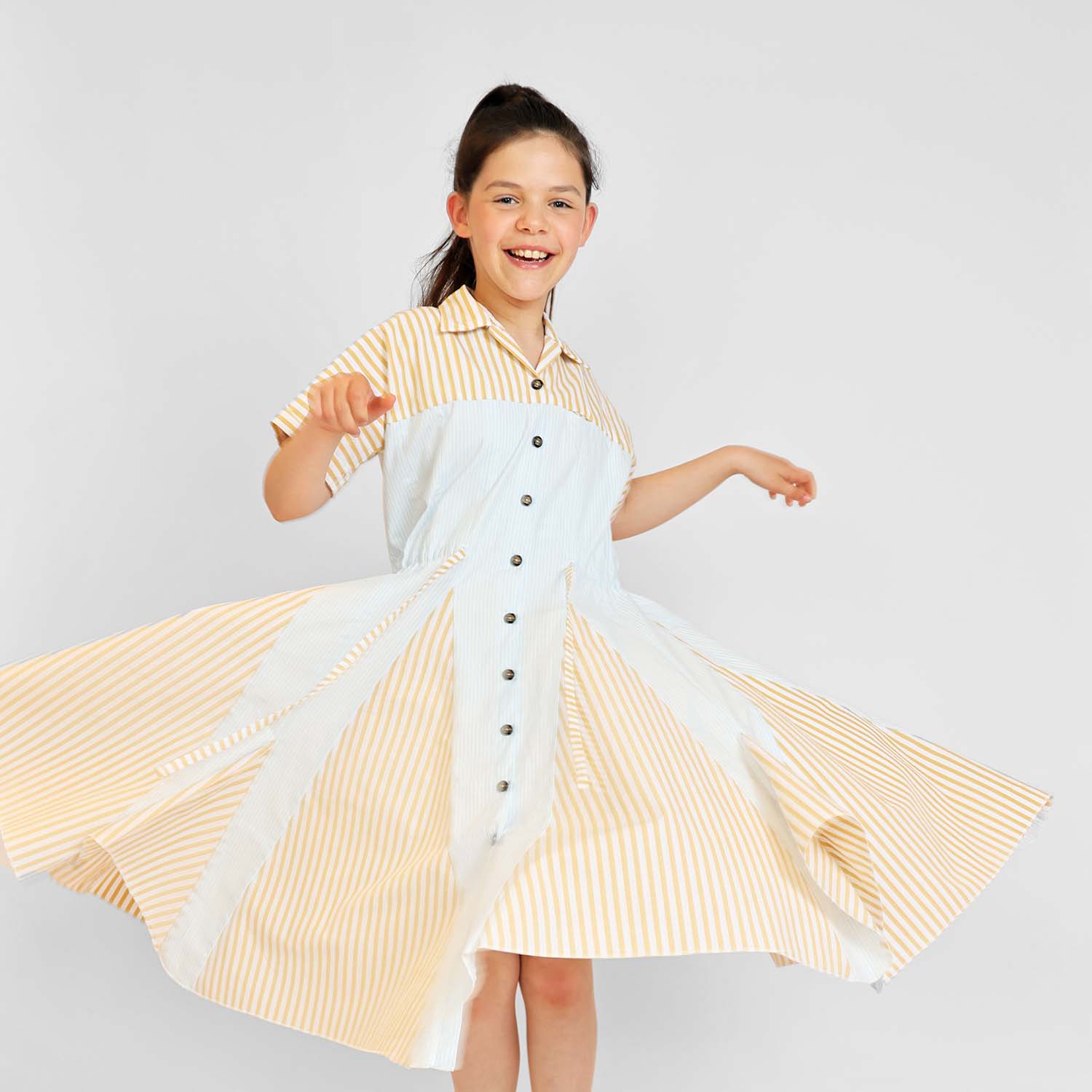 Zero Waste Girls Shirt Dress in Stripes – view 2 – Infantium Victoria