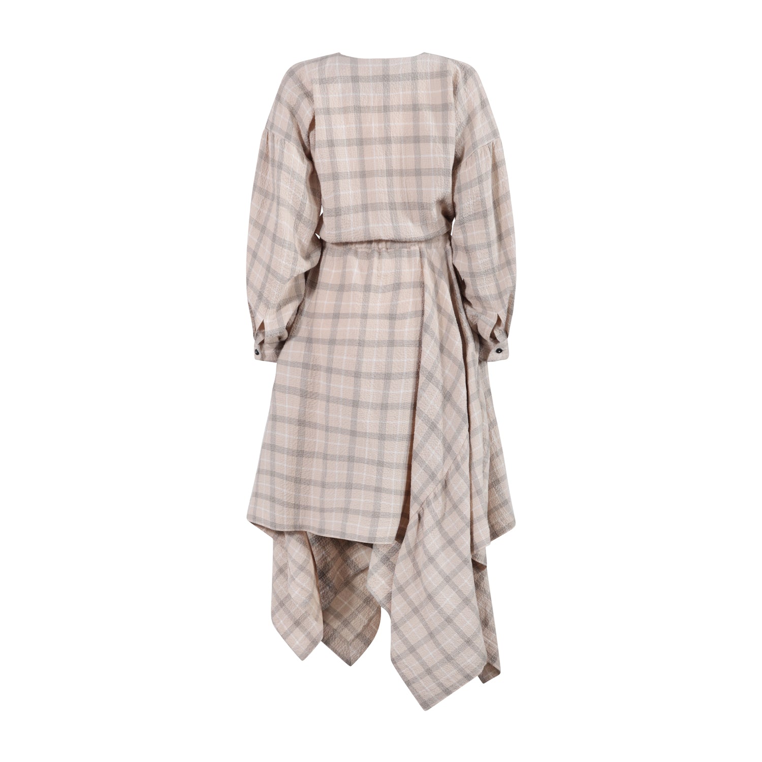 The Drama Dress — Beige Check Seersucker – view 2 – Infantium Victoria