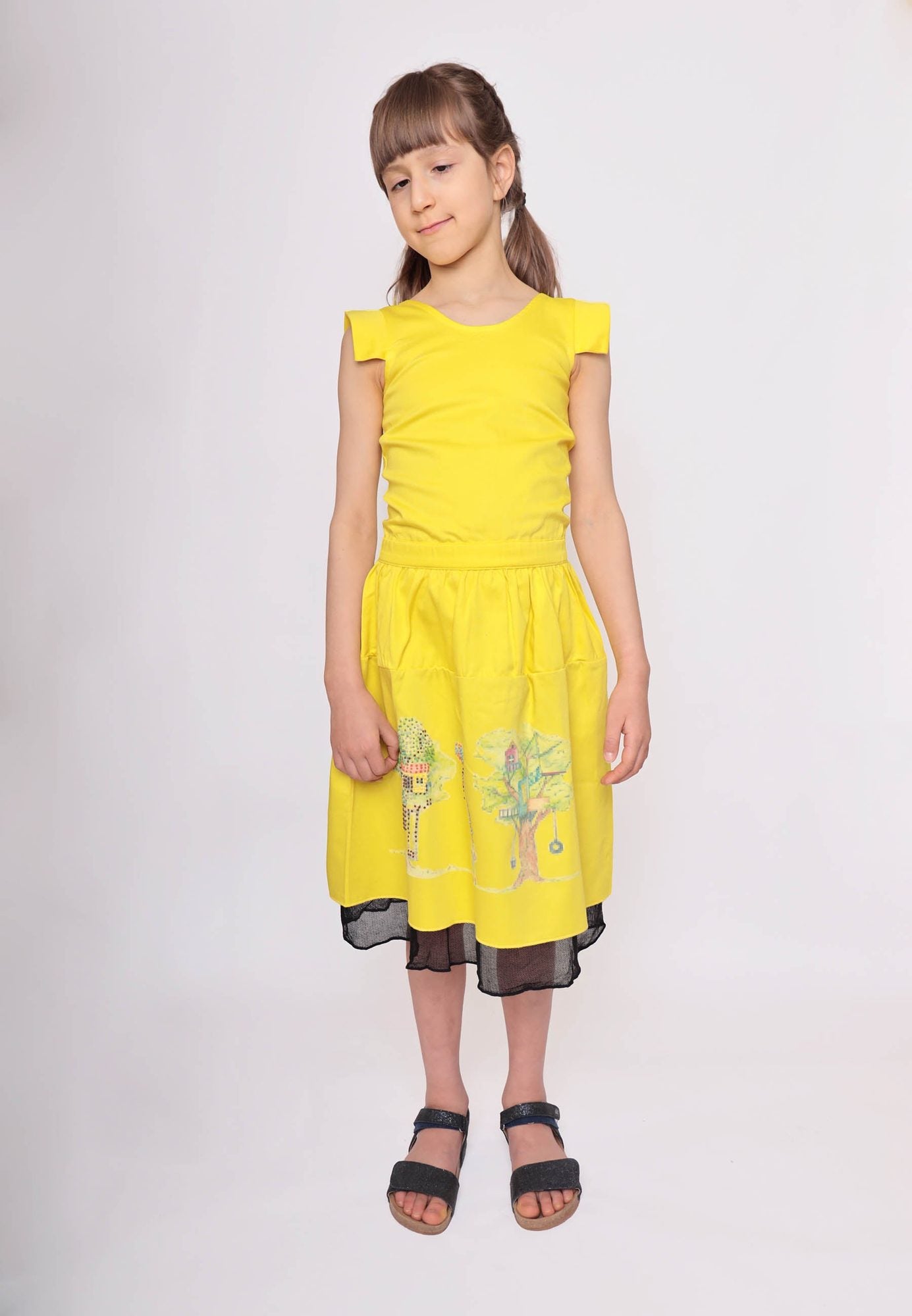 Yellow Embroidered Dress for Girls – view 6 – Infantium Victoria