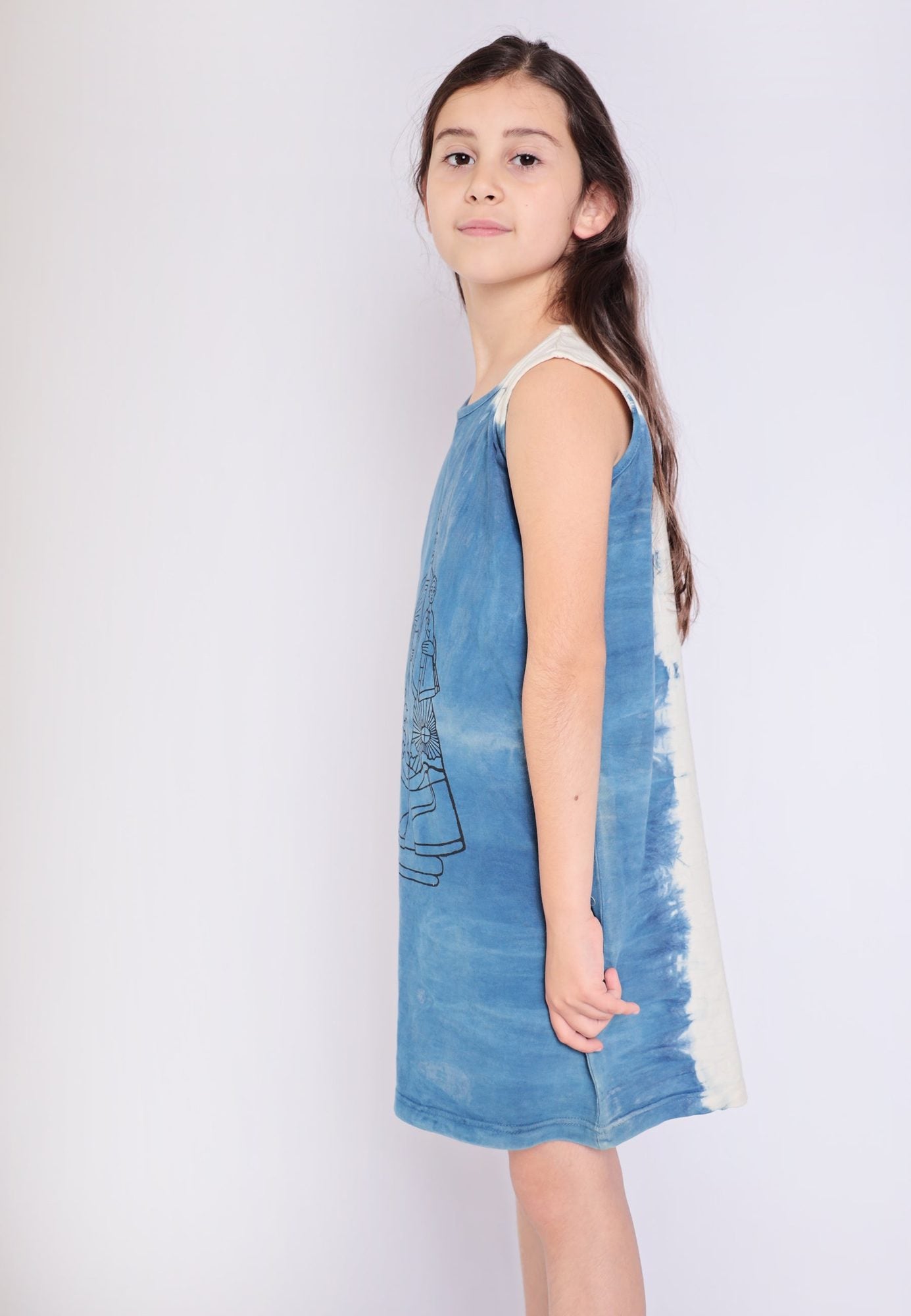 Artisanal T-Shirt Dress Naturally Dyed Indigo with Hand Block Print – view 3 – Infantium Victoria