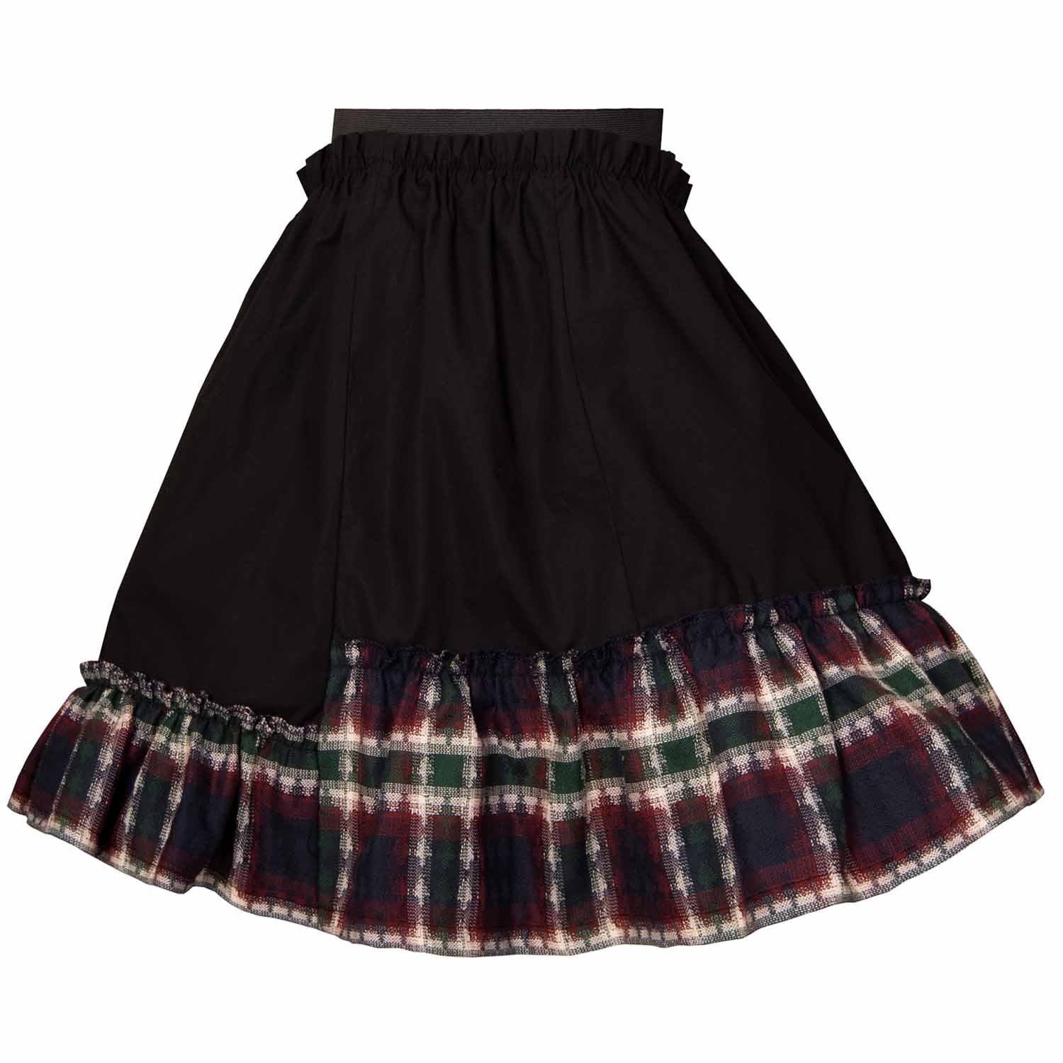 Girls Black Skirt with Tartan Detail in Red & Green – view 3 – Infantium Victoria