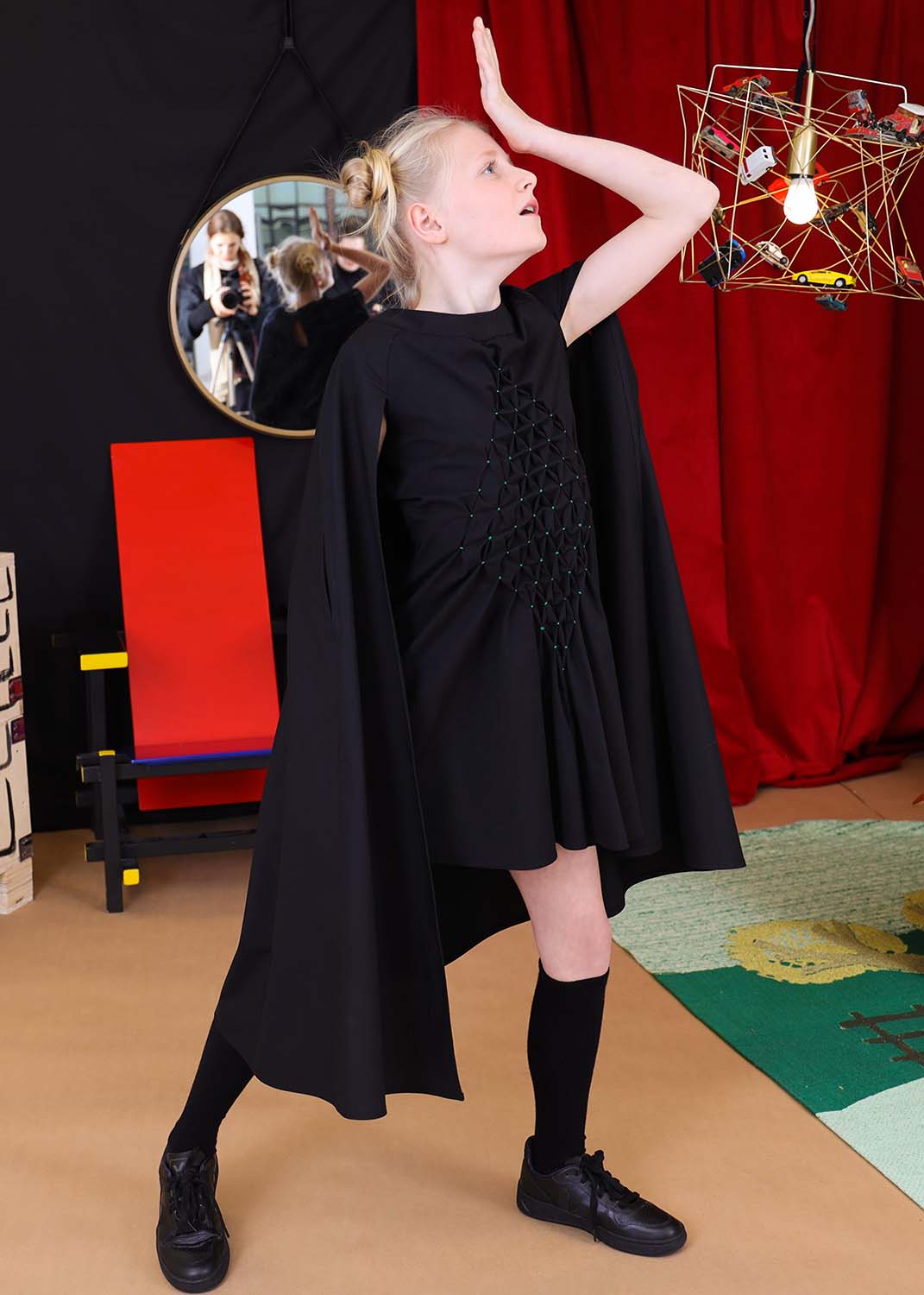 Black Cape Gown with Hand Smock – view 3 – Infantium Victoria