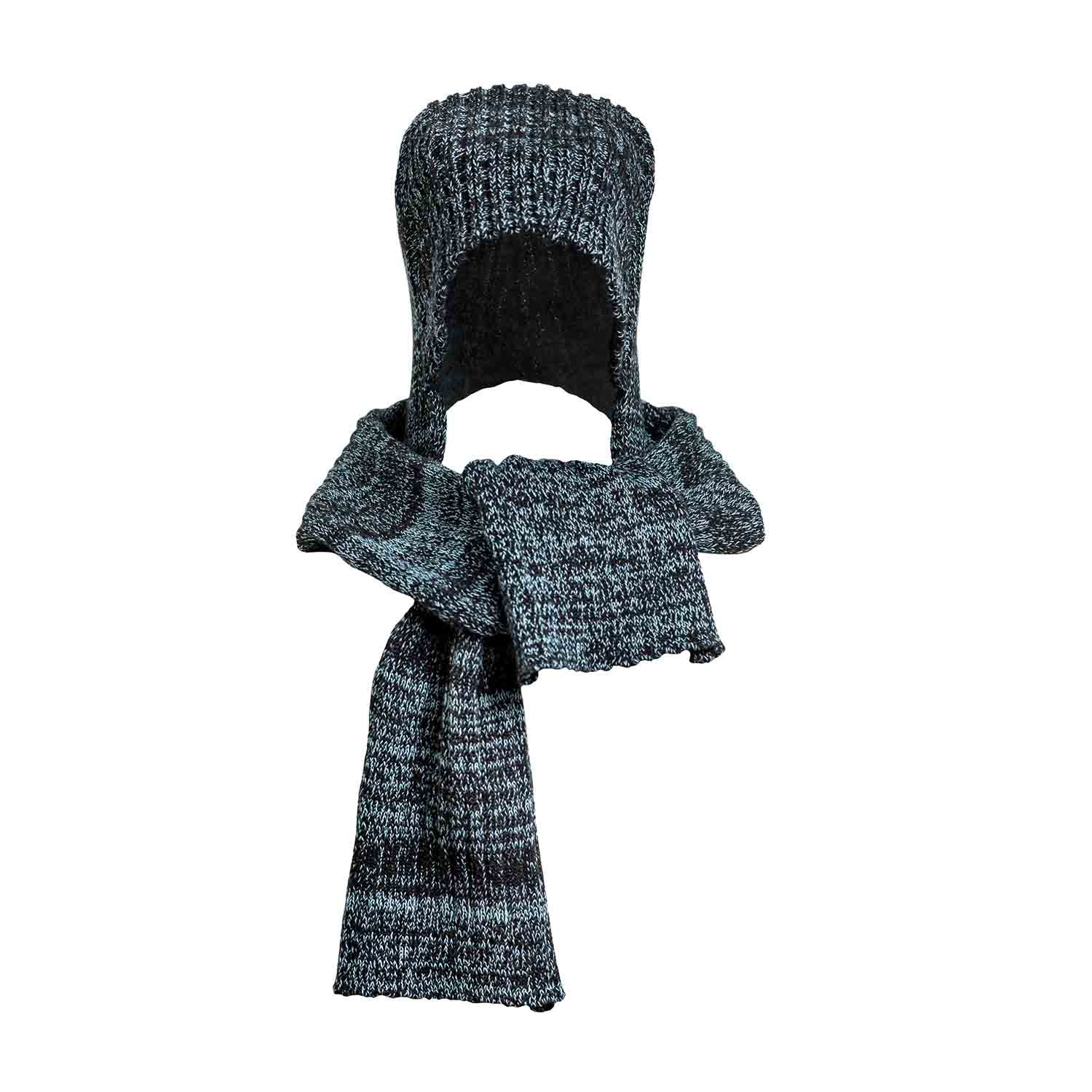 Black and Blue Knitted Hat-Scarf – view 2 – Infantium Victoria
