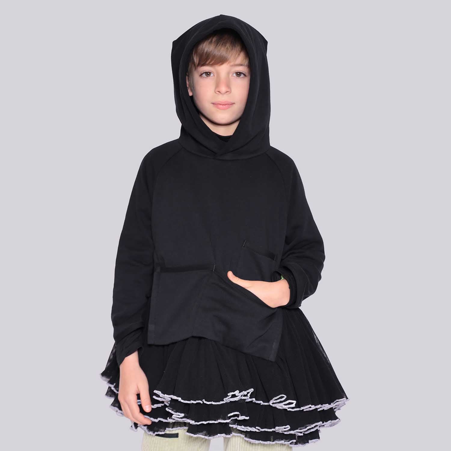 Black Designer Hoodie for Kids – view 3 – Infantium Victoria