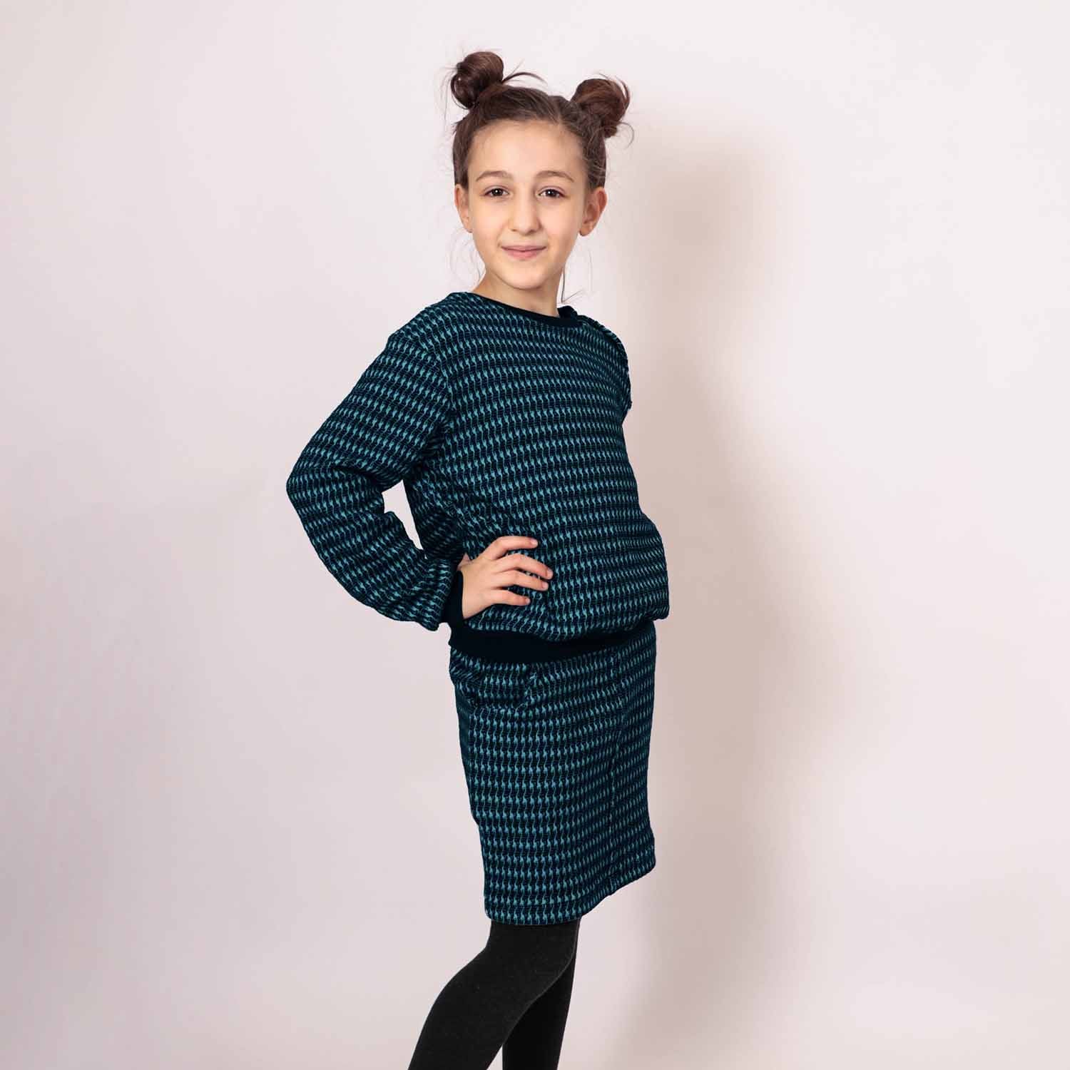 Pied-de-poule Black and Blue Cotton Sweatshirt – view 3 – Infantium Victoria