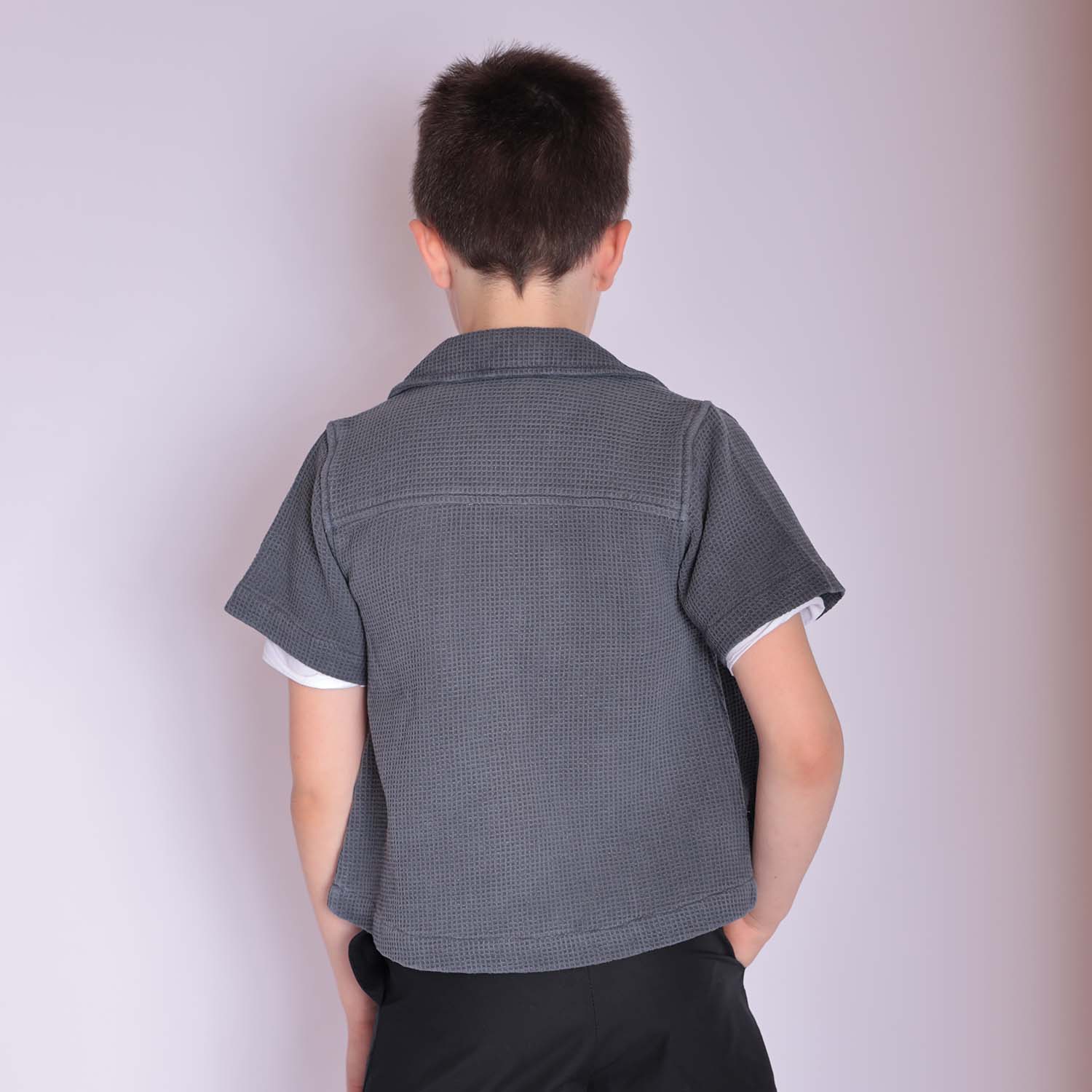 Grey Boys and Girls Button Up Shirt – view 3 – Infantium Victoria