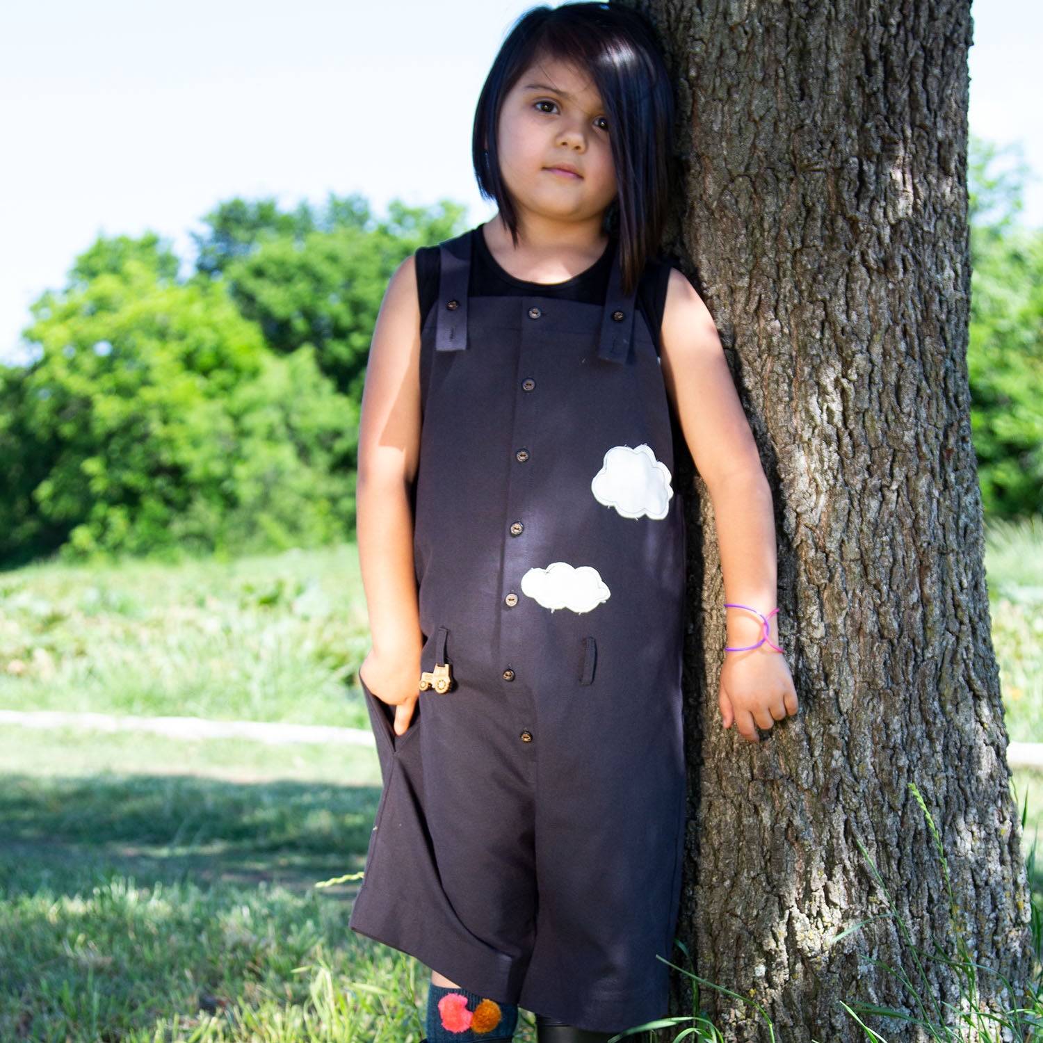 Kids' Cotton Farmer Dungaree in Black – view 4 – Infantium Victoria