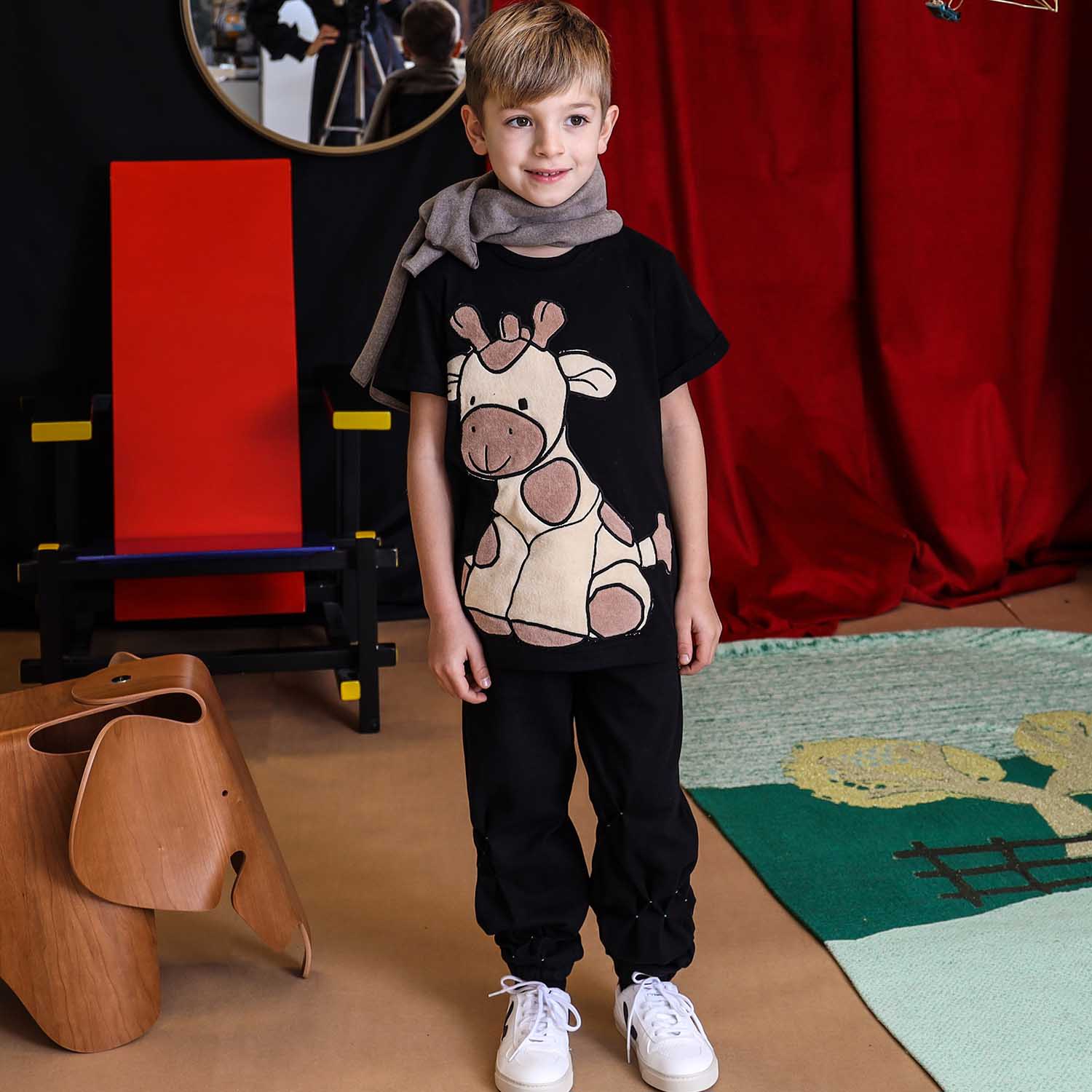 Kids Black Track Pants with Hand Smock – view 4 – Infantium Victoria