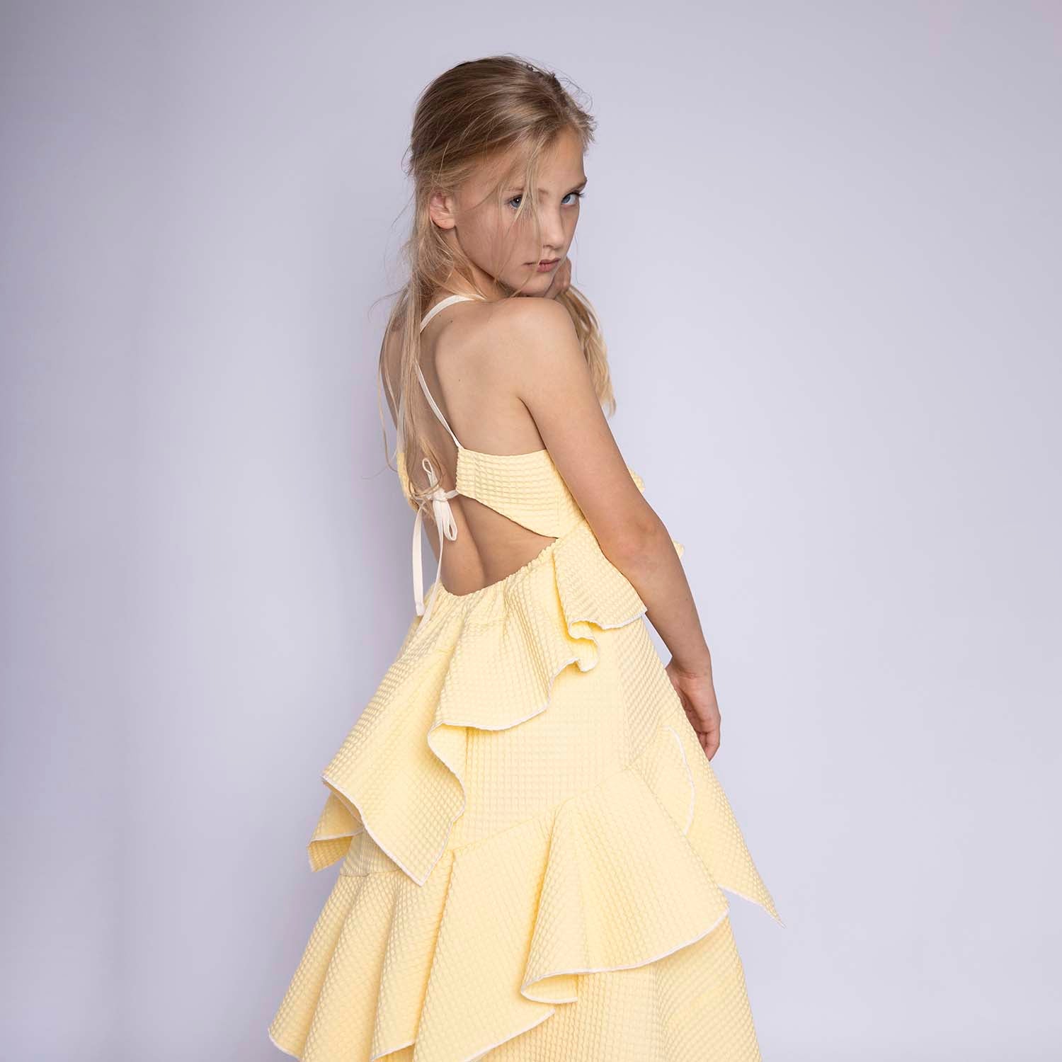 Yellow Waffle Cotton Gown for Girls – view 3 – Infantium Victoria